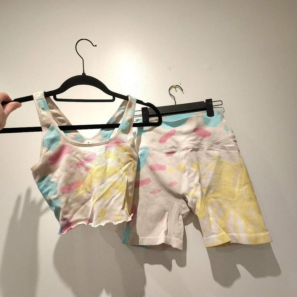 Spiritual Gangster Crop Top Bra Biker Shorts Tie Dye Set - Picture 3 of 15